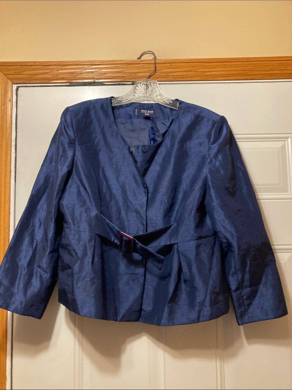 Jones Wear Navy Silk-Blend Belted Jacket 12P